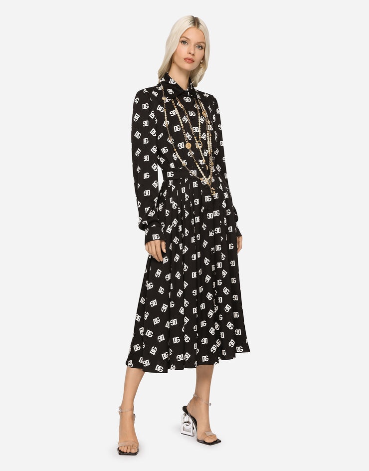 Charmeuse calf-length dress with all-over DG print - 4