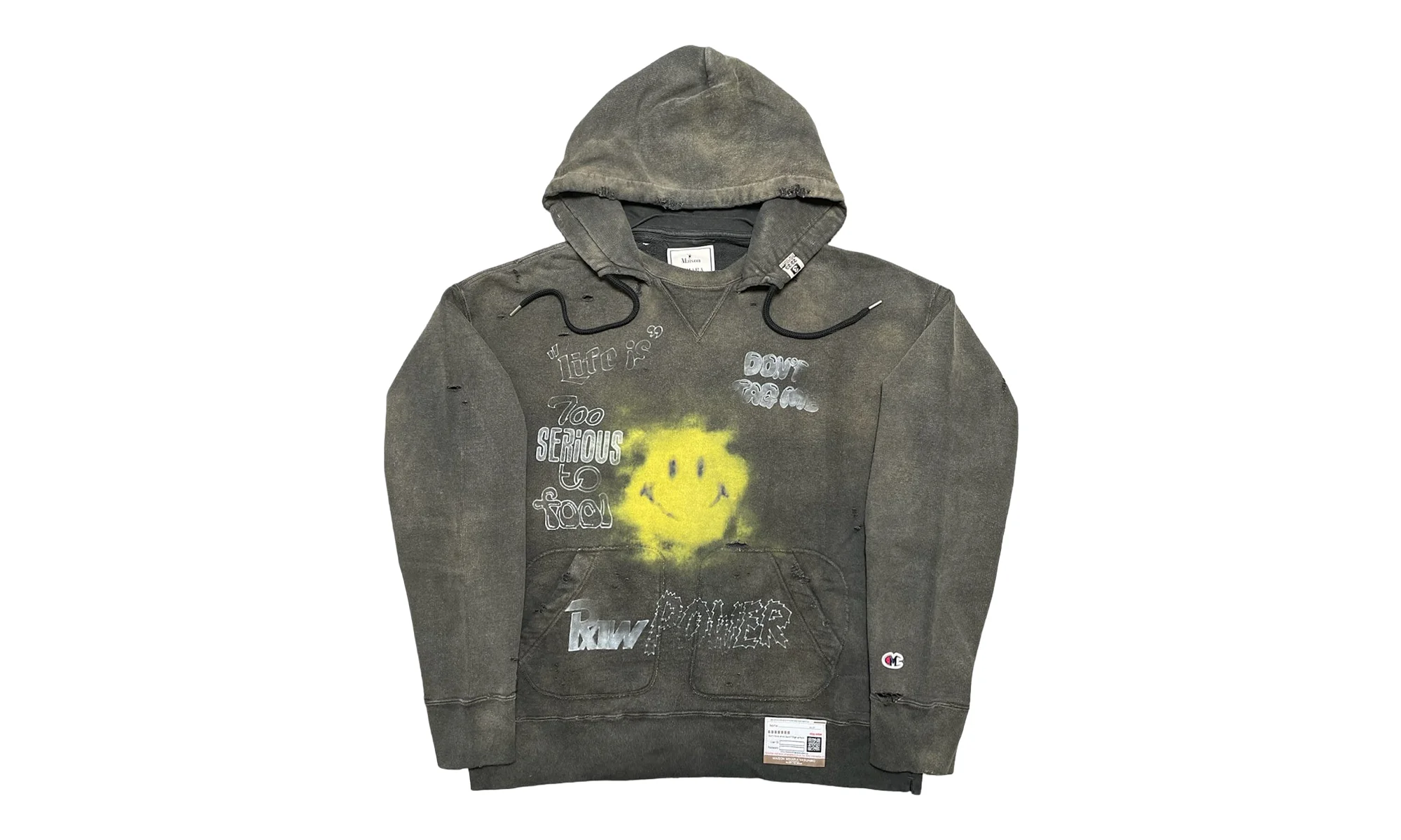 Distressed Smiley Face Hoodie "Black" A09HD551 BLACK - 1