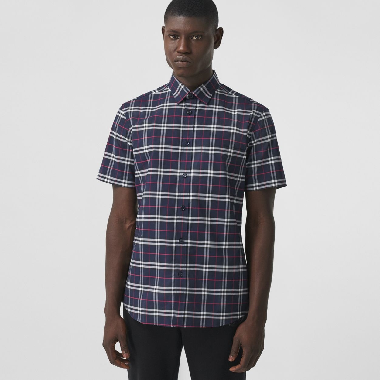 Short-sleeve Small Scale Check Stretch Cotton Shirt - 2