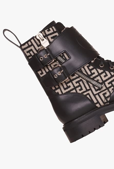 Bicolor ivory and black smooth and monogram jacquard Phil Ranger ankle boots - 6