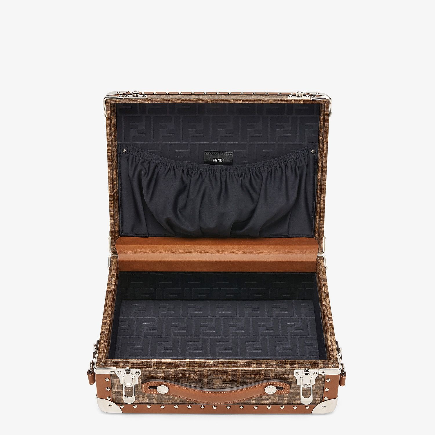 Brown fabric suitcase - 4