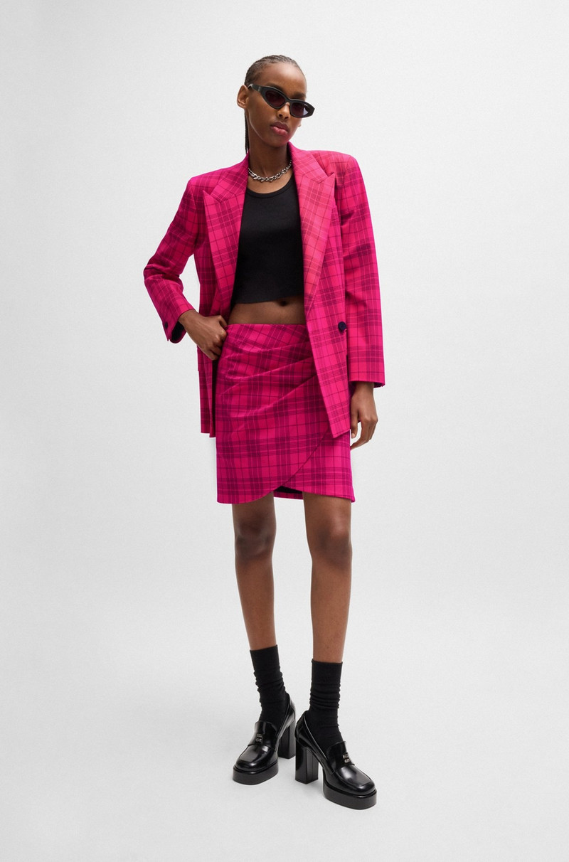 HUGO WRAP-FRONT MINI SKIRT IN CHECKED STRETCH MATERIAL outlook