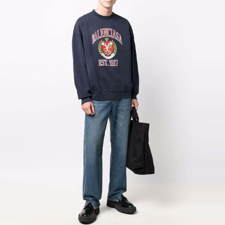 Balenciaga Est. 1917 College Logo Print Crewneck Sweatshirt 'Navy' 676629TLV908067 - 2