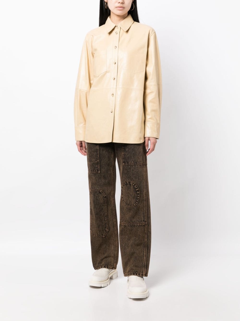 long-sleeve leather shirt - 2