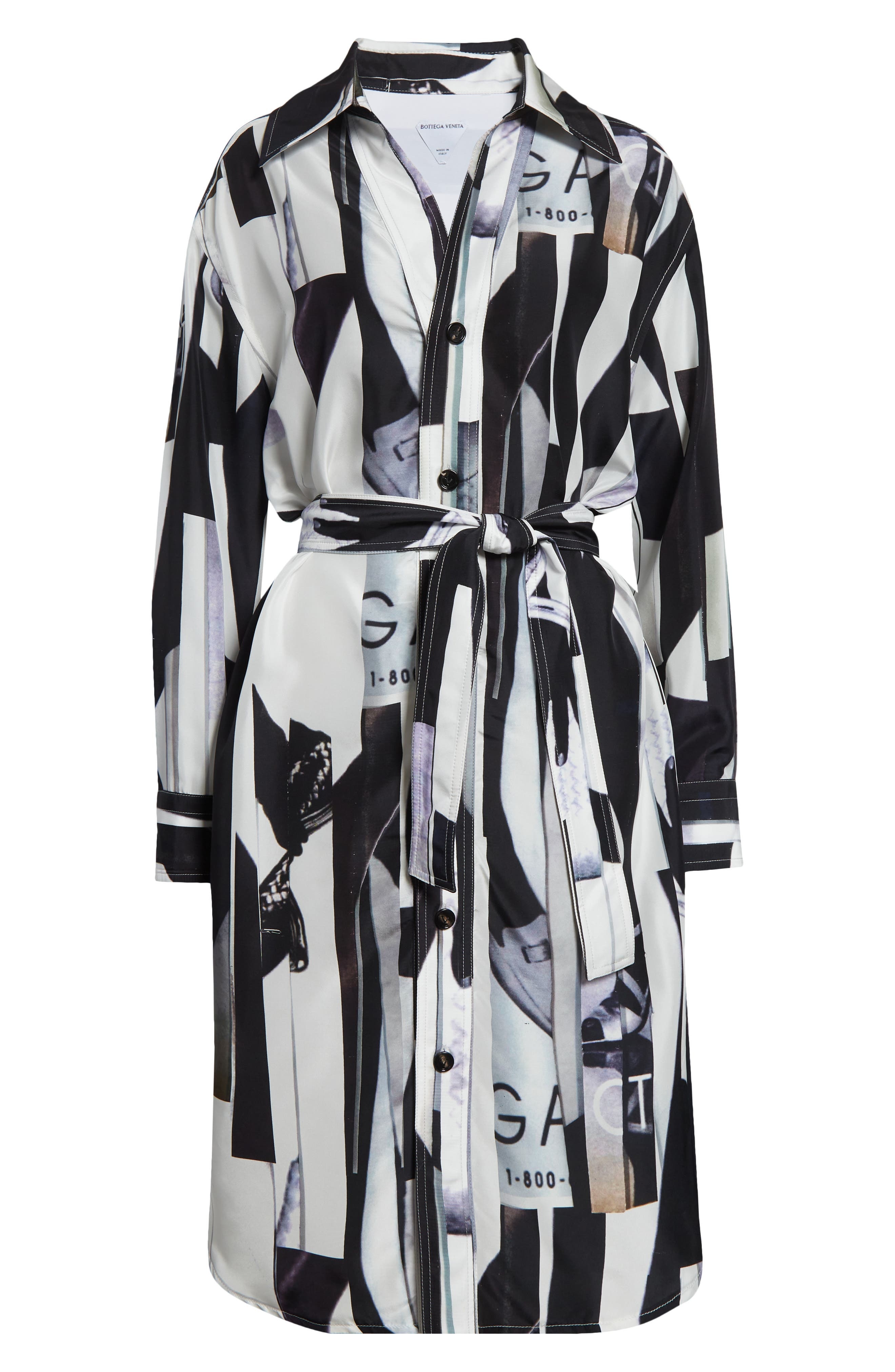 Bottega Veneta Print Long Sleeve Silk Shirtdress in 9060 Chalk/Black at Nordstrom - 5