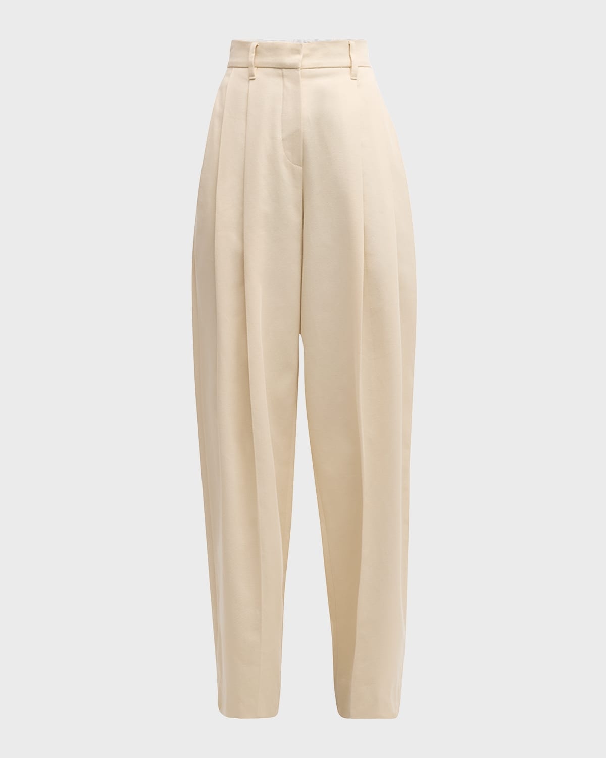 High-Rise Pleated Cotton-Twill Straight-Leg Trousers - 1