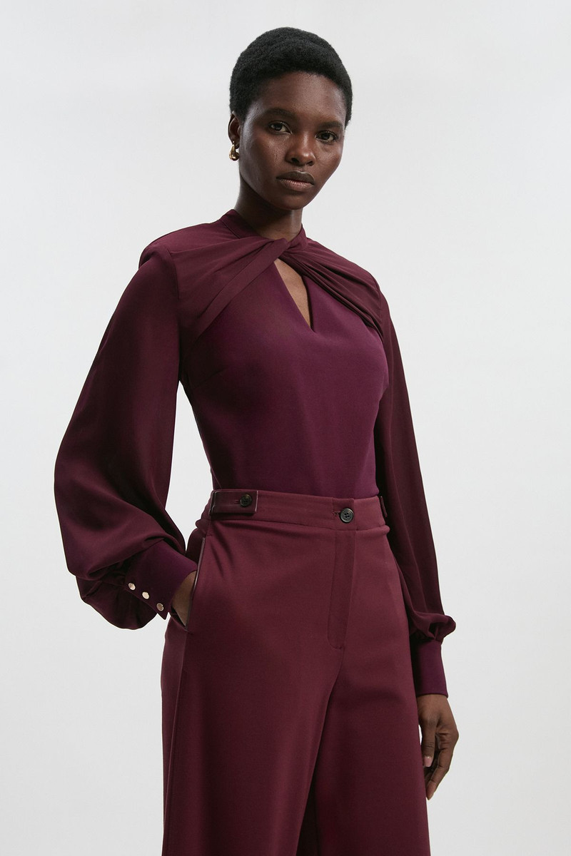 Petite Ponte And Georgette Mix Balloon Sleeve Cut Out Detail Top 1