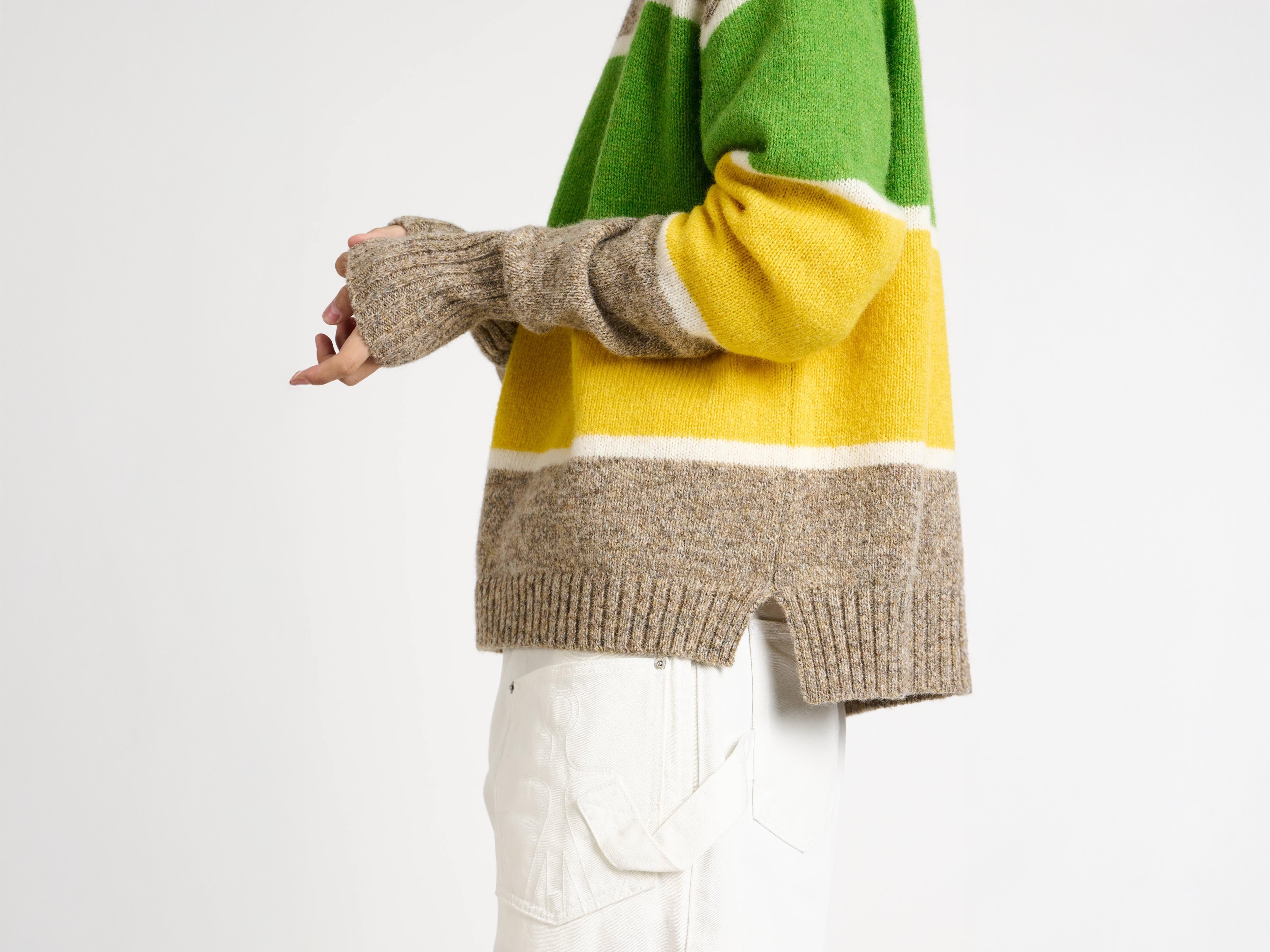 CONTRAST STRIPED CREW NECK JUMPER IN BEIGE MELANGE - 6