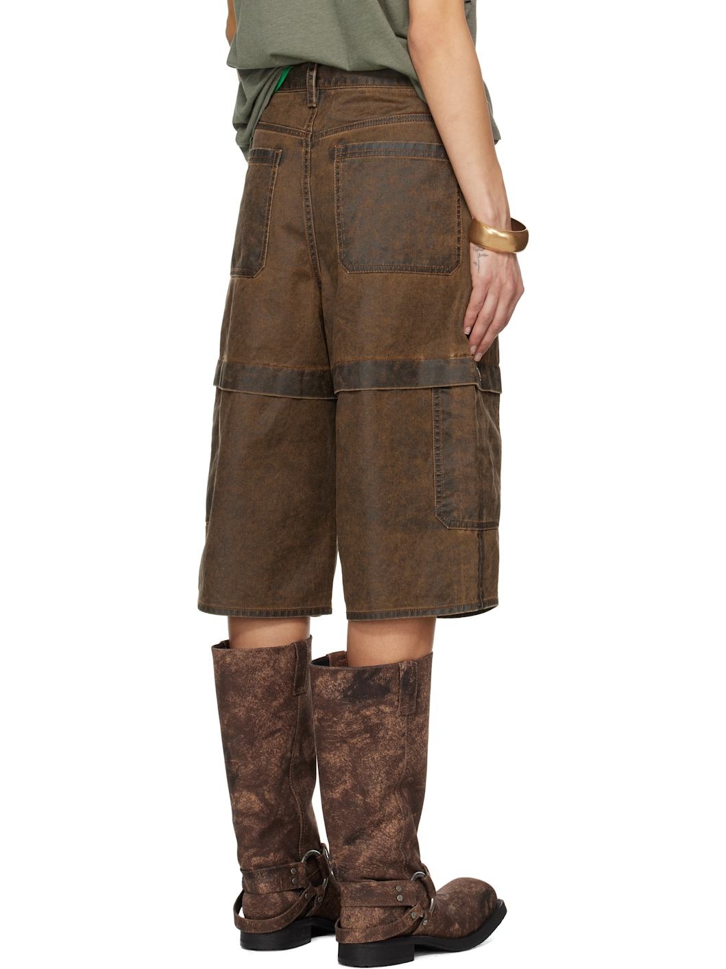 Brown Coated Cotton Shorts - 3