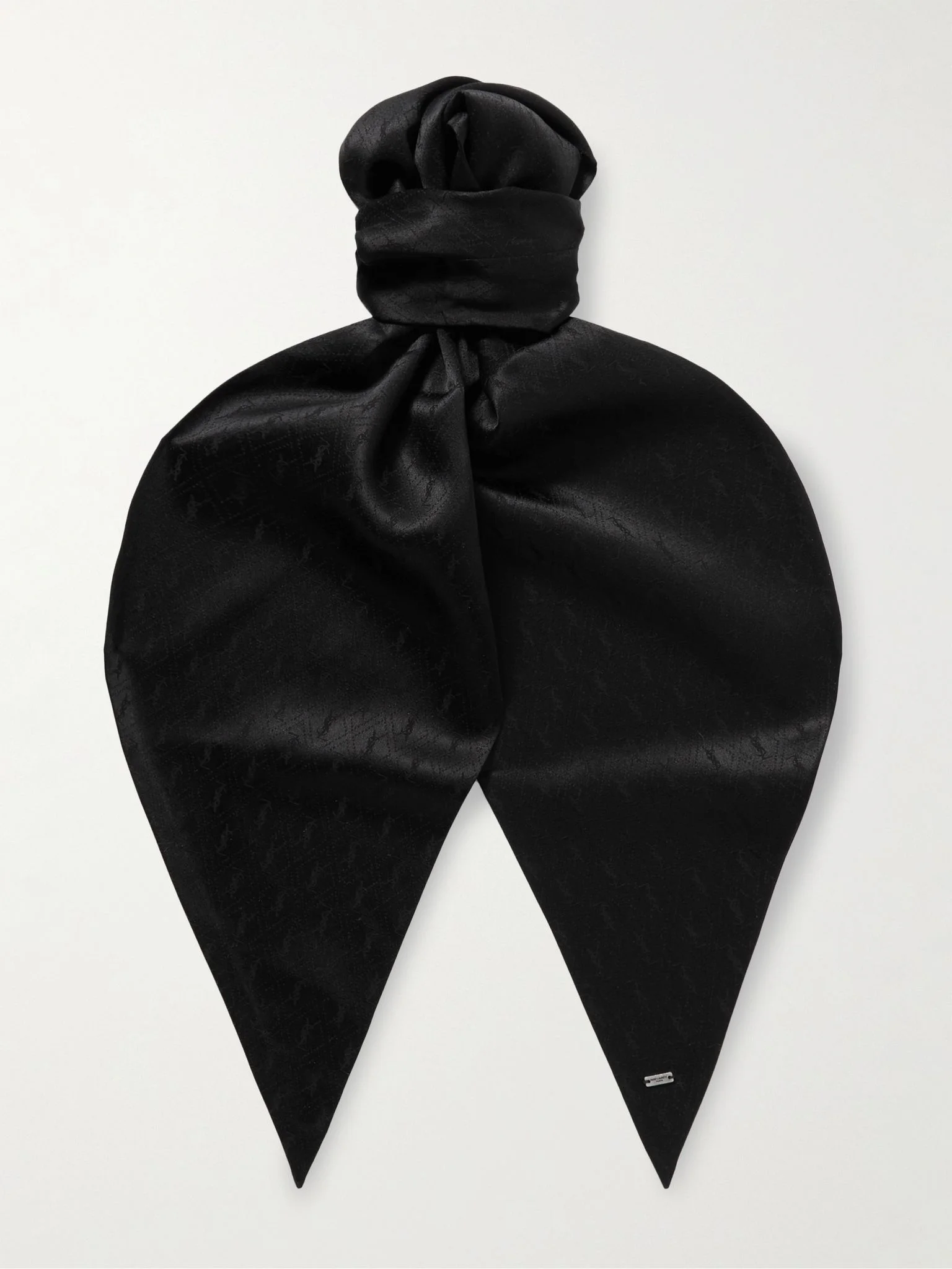 Logo-Embroidered Silk-Jacquard Scarf Black - 1