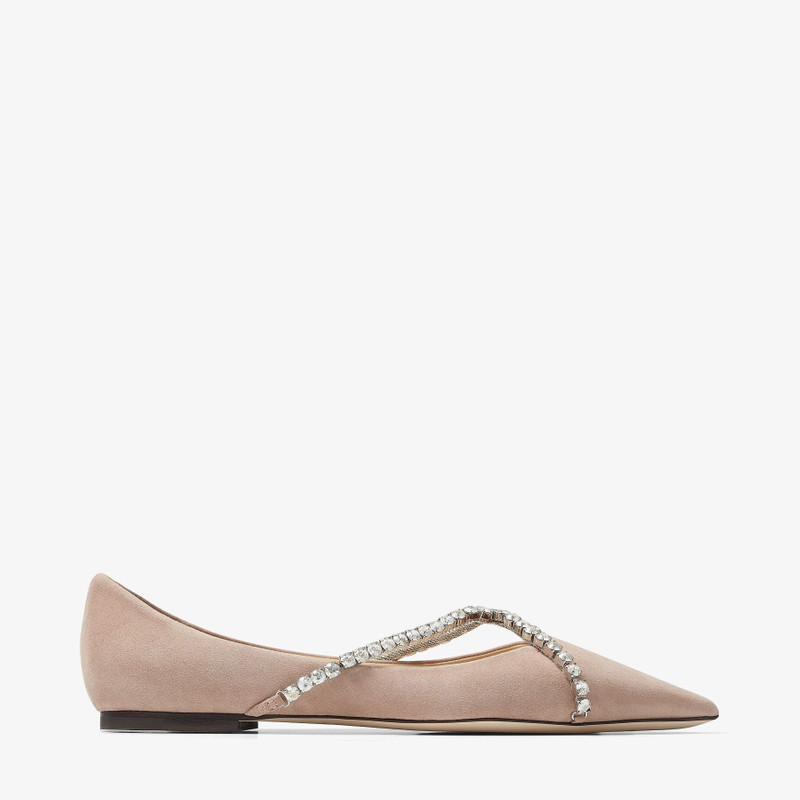 Genevi Flat Ballet Pink Pointed-Toe Flats with Crystal Chain 1