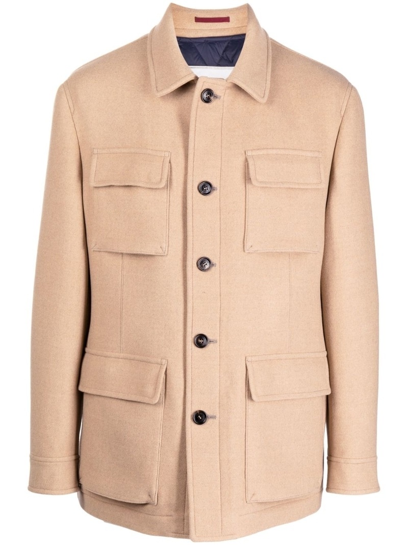 patch-pocket wool shirt jacket - 1