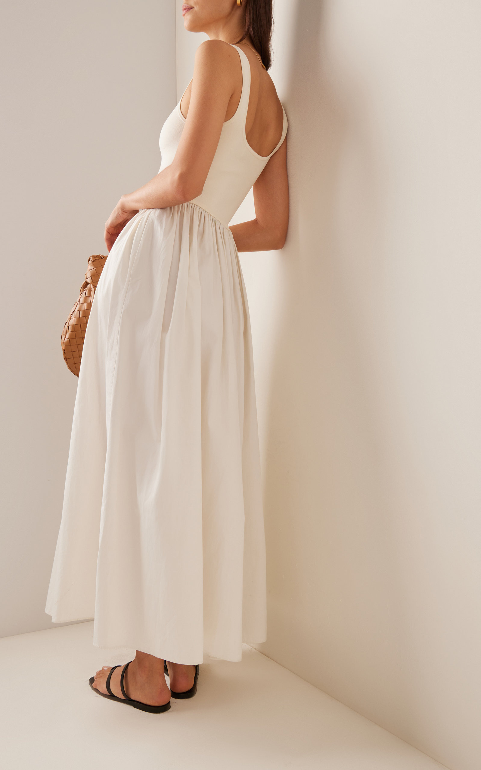 Ribbed-Knit and Cotton Maxi Dress white - 4
