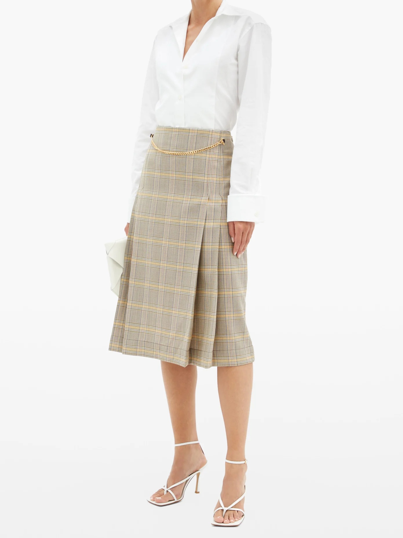 Belted pleated checked-wool high-rise skirt - 2