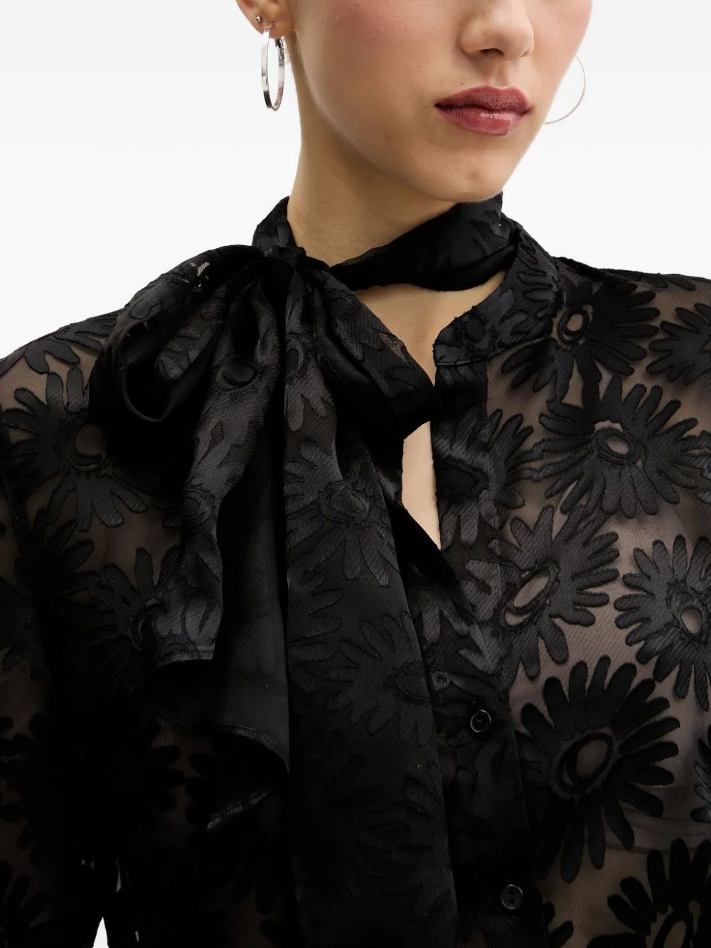 floral-print tie-neck shirt - 4