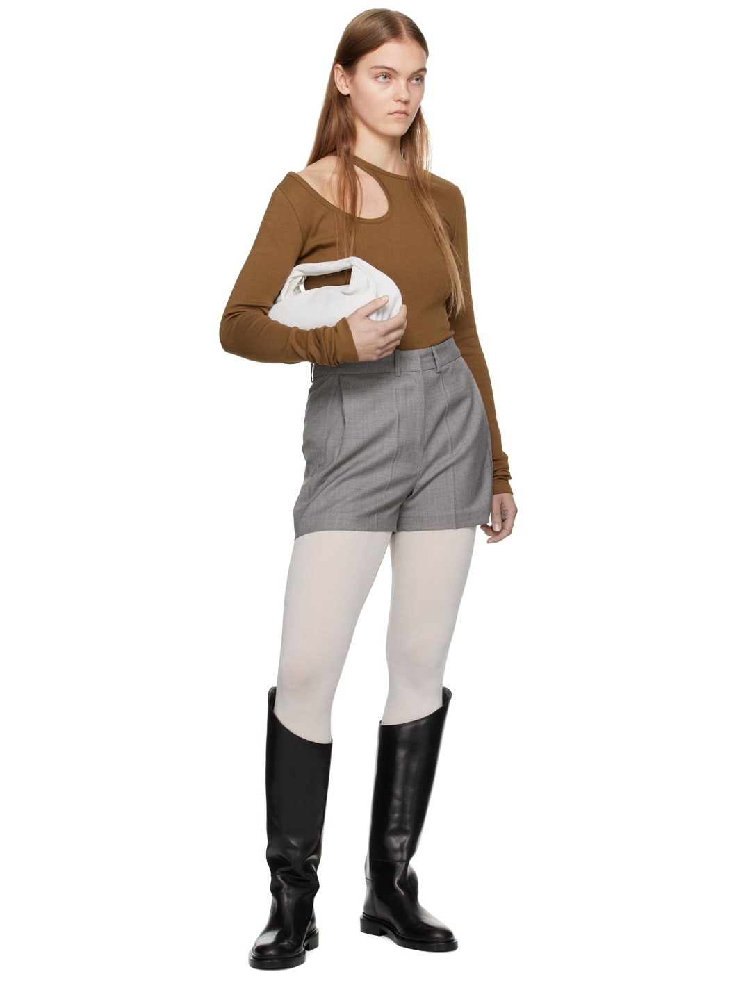 Brown Curve Hole Long Sleeve T-Shirt - 5