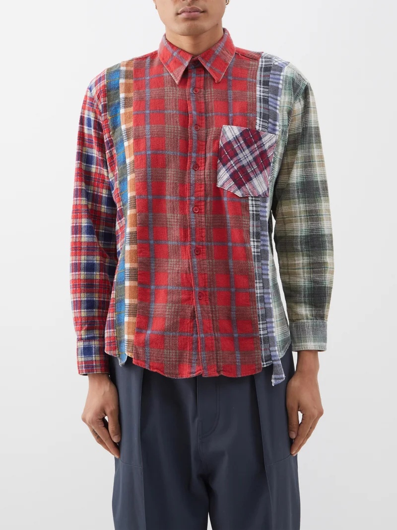 Patchwork cotton-flannel shirt - 1