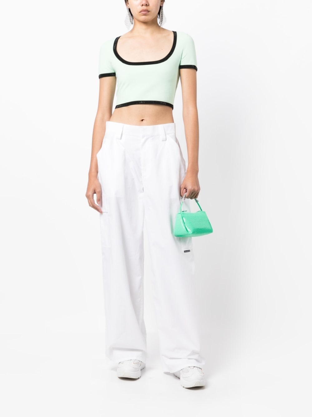 contrasting-border cropped T-shirt - 2