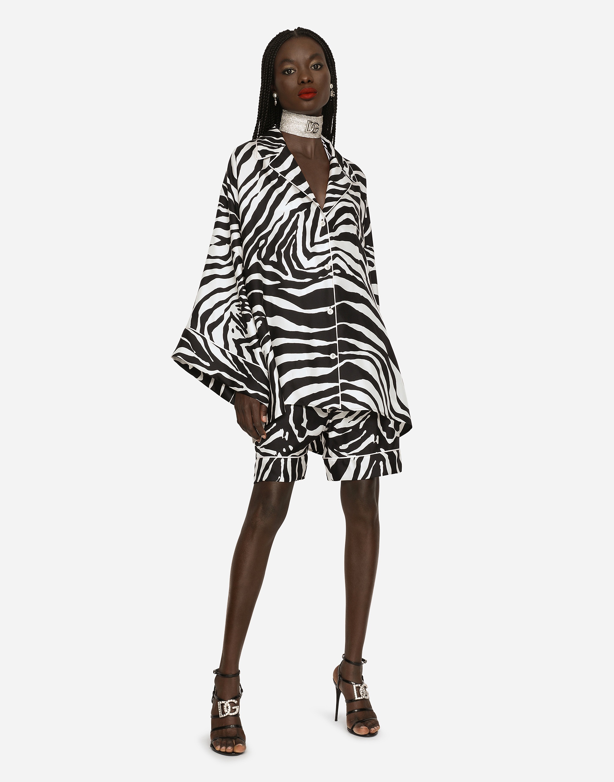 Zebra-print twill pajama shorts - 2