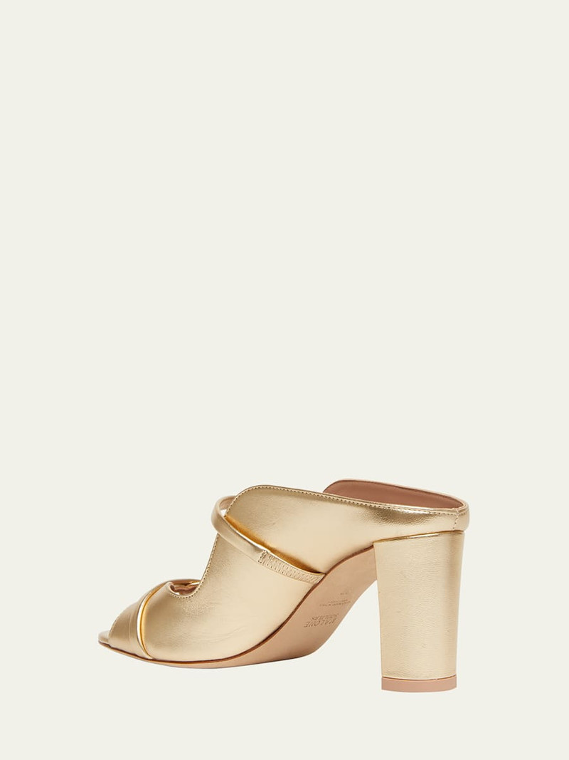 MALONE SOULIERS Norah Metallic Leather Two-Band Block Heel Sandals outlook