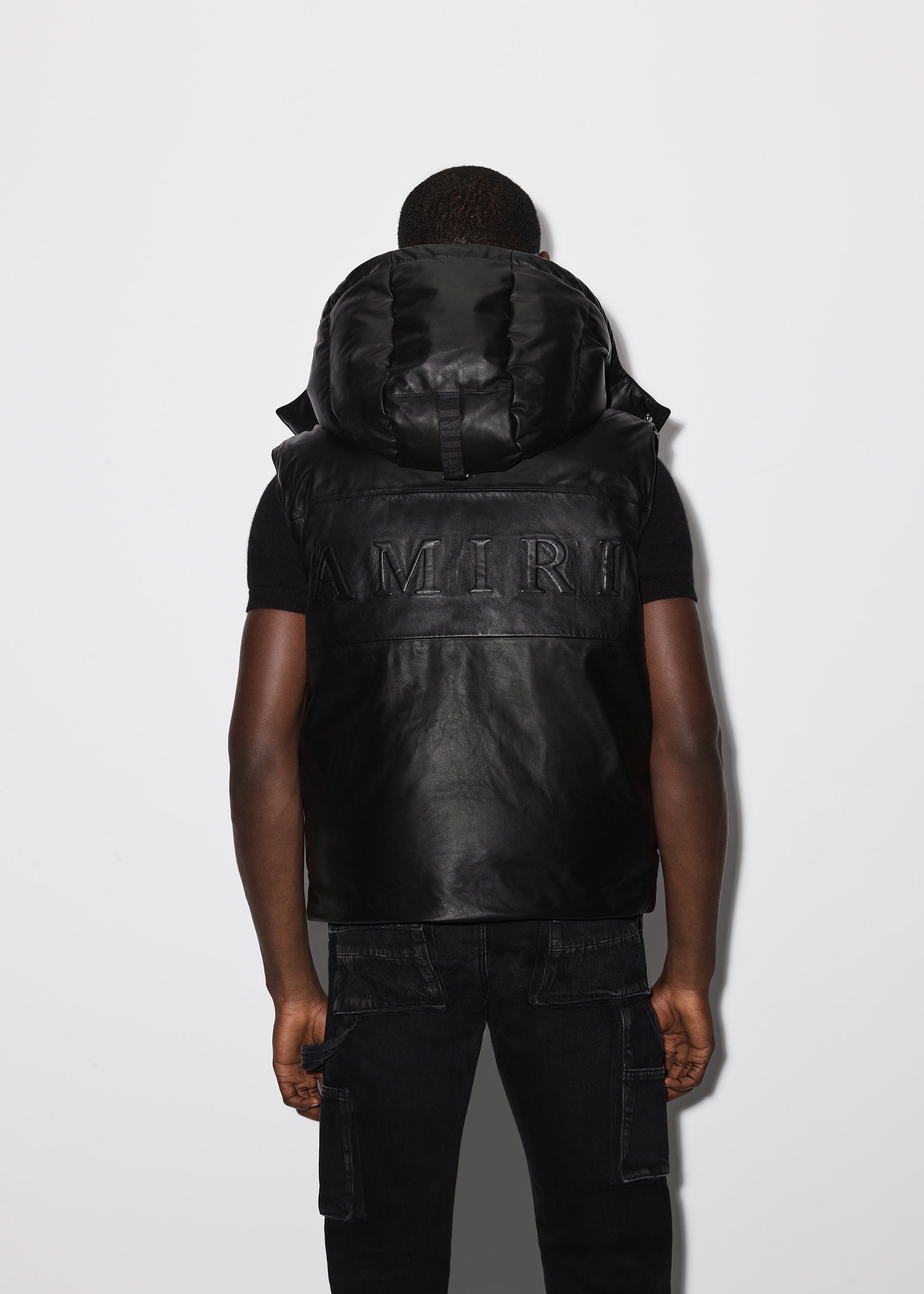 HOODED LEATHER DOWN GILET - 5