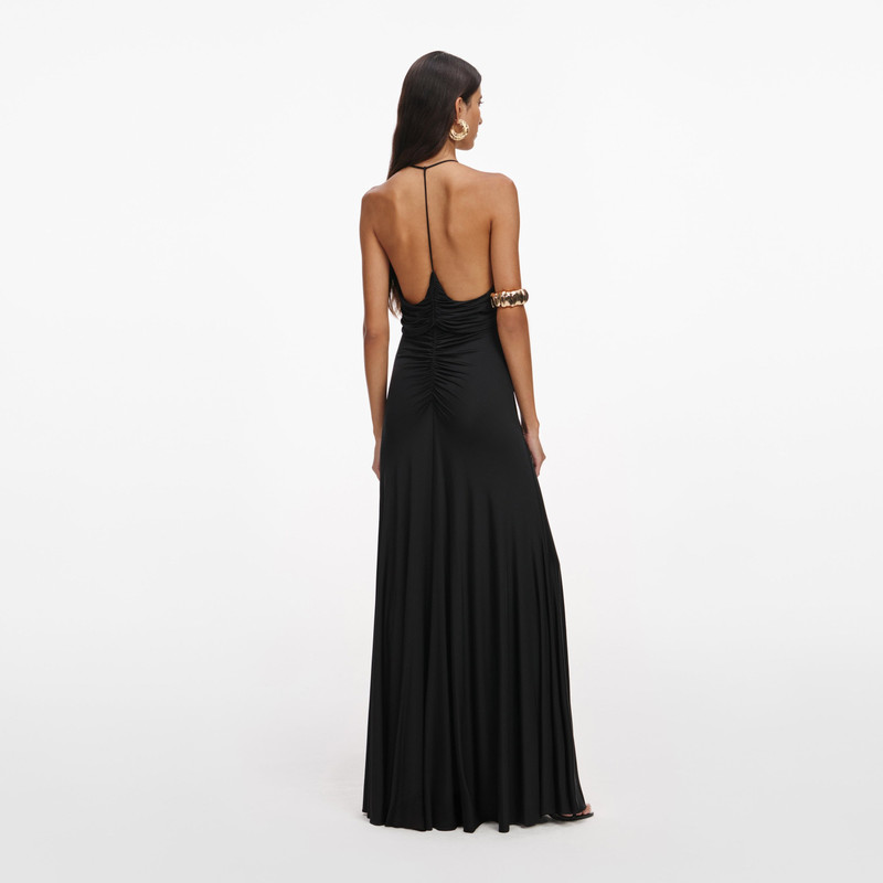 self-portrait Black Jersey Gathered Maxi Dress outlook