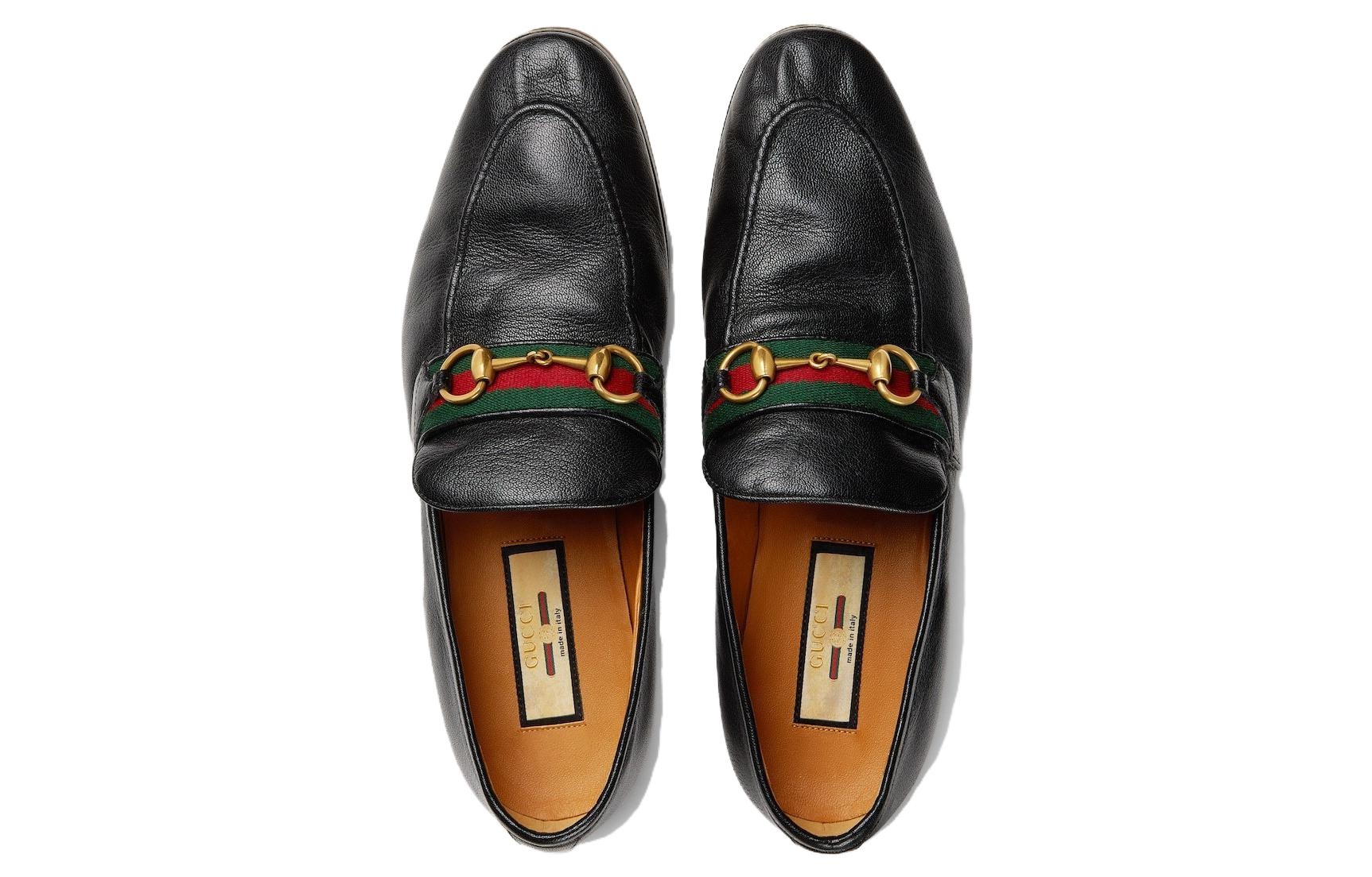 Gucci Leather Grosgrain Trim Dress Loafers 'Black Red' 759473-AACOT-1084 - 3