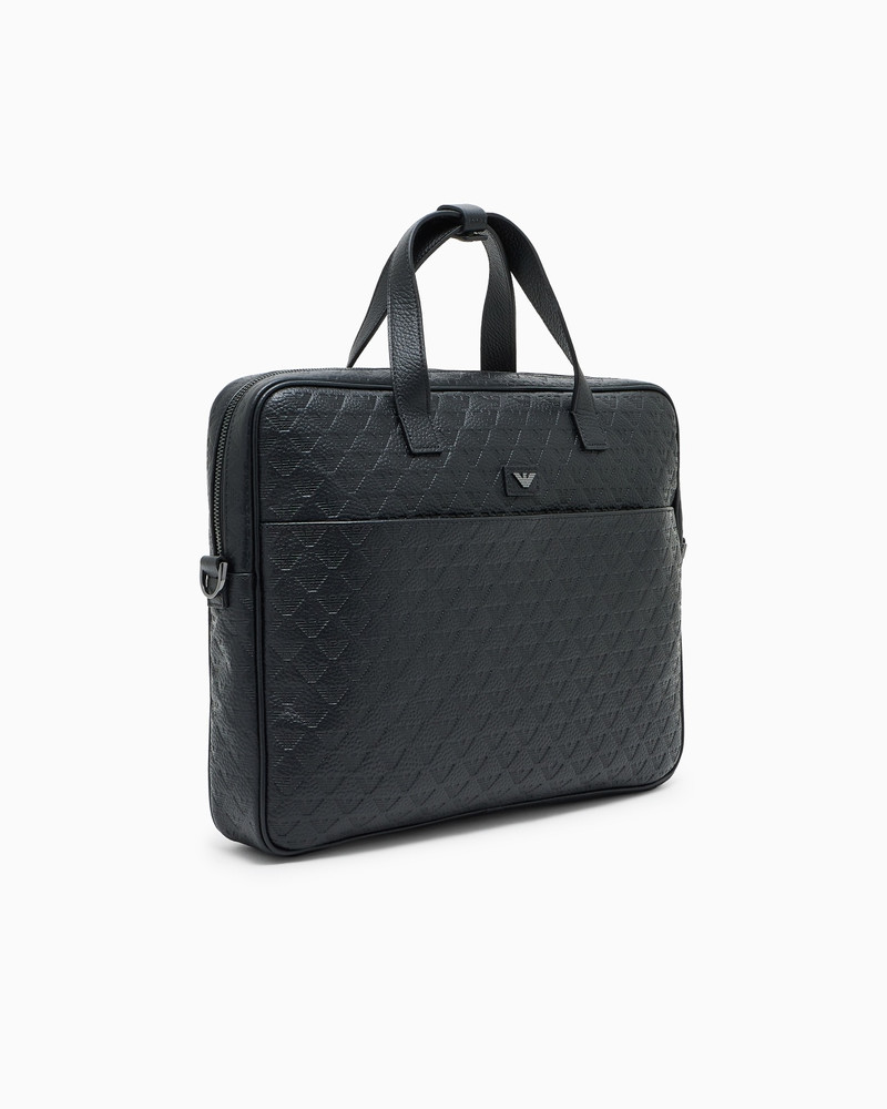 EMPORIO ARMANI BUSINESS BAG IN LEATHER WITH ALL-OVER EMBOSSED EAGLE outlook