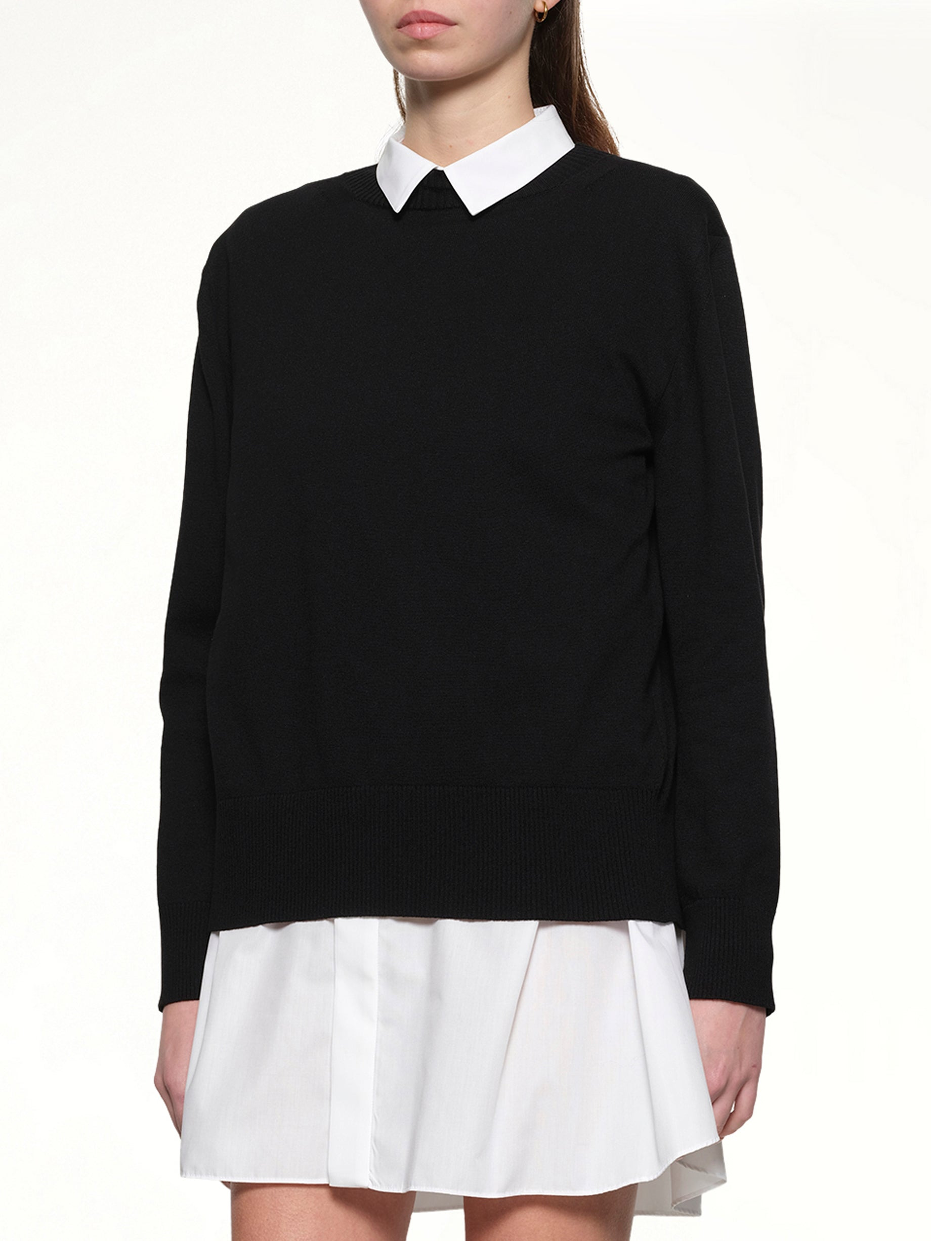 Poplin x Cotton Knit Dress in Black/Off White - 6