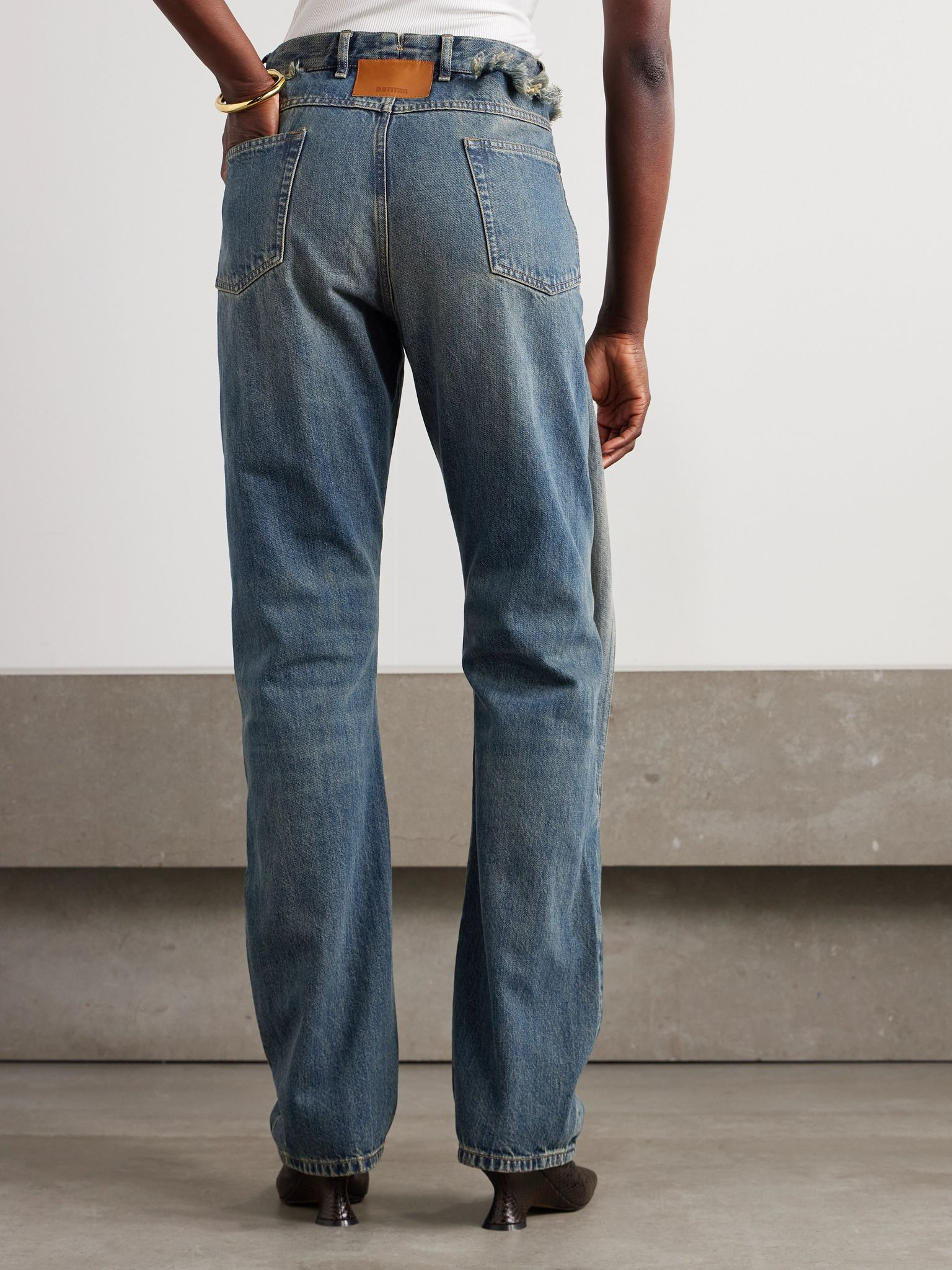 Wrap-effect frayed mid-rise straight-leg jeans Dark denim - 4