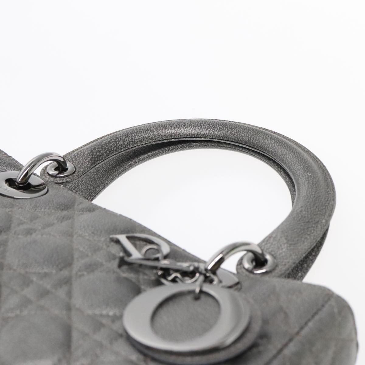 DIOR Lady DIOR Canage Hand Bag Lamb Skin Silver Tone - 8