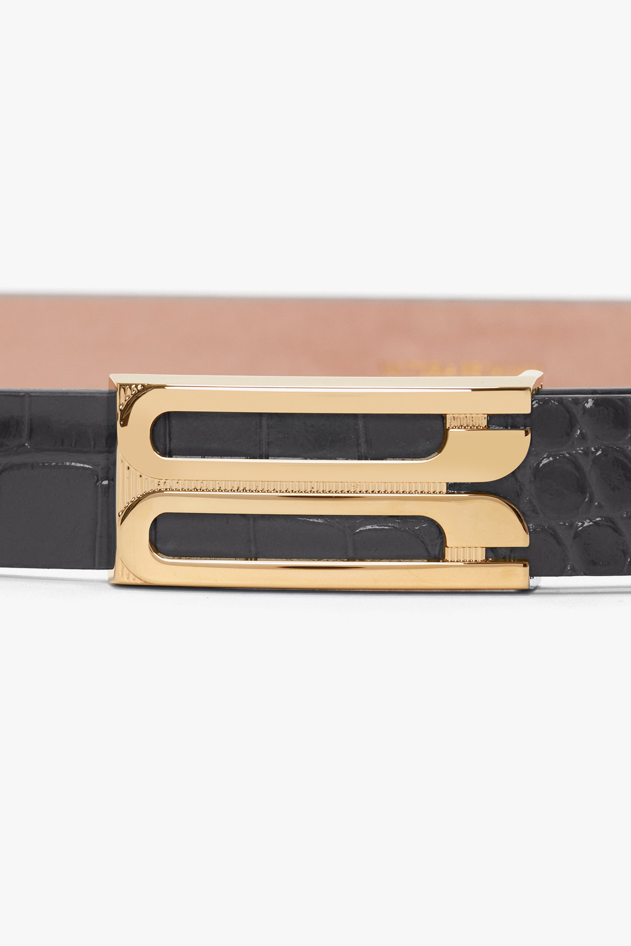 Frame Belt In Slate Grey Croc Embossed Calf Leather - 3