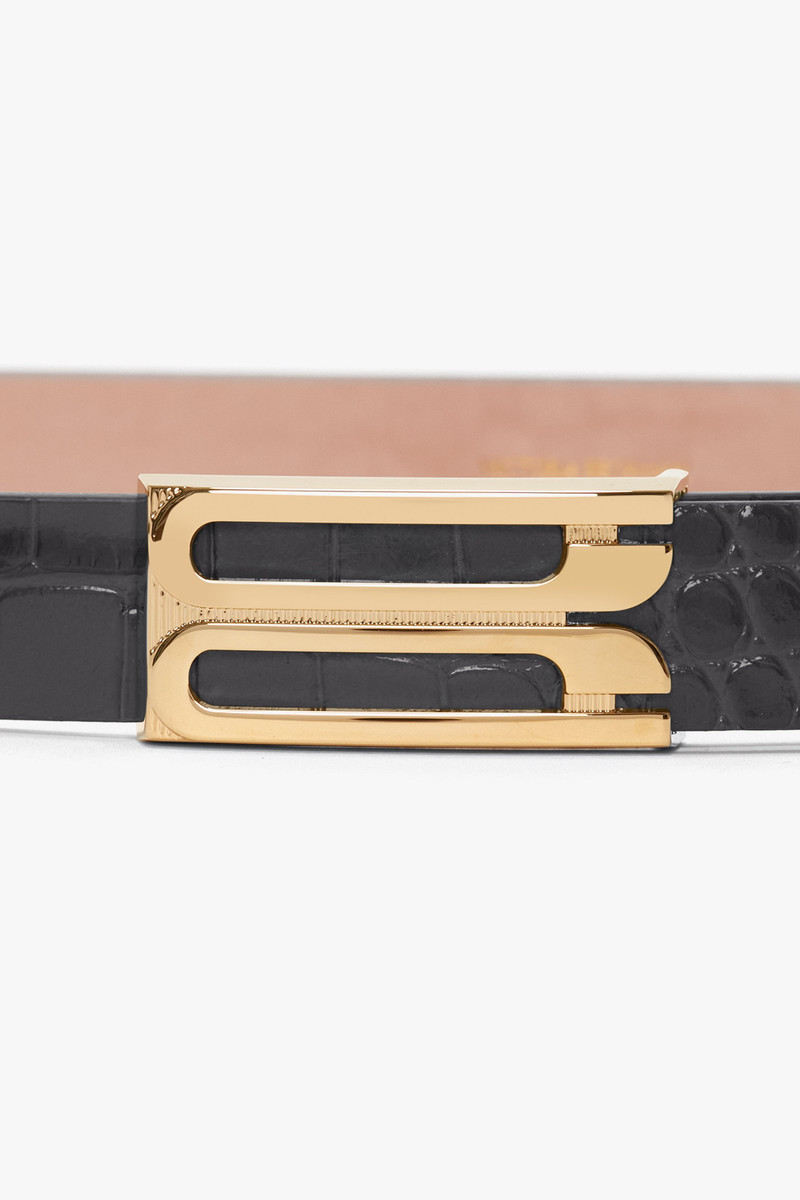 Frame Belt In Slate Grey Croc Embossed Calf Leather 3