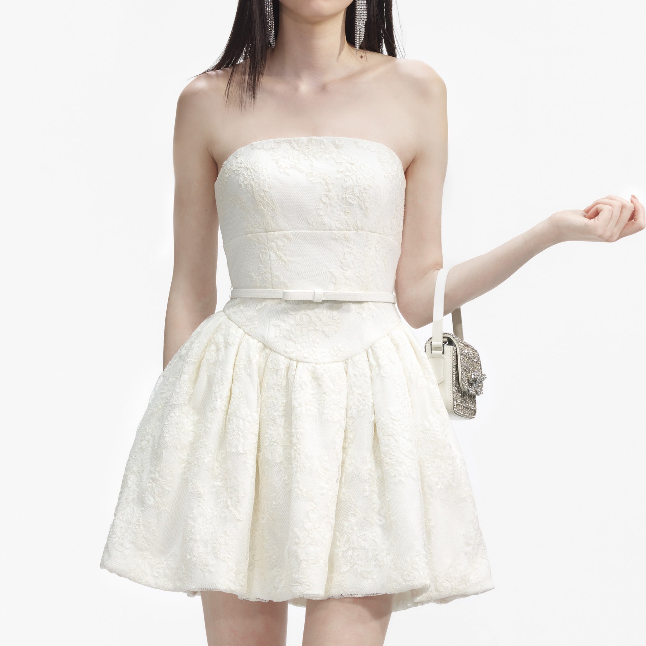 self-portrait Cream Lace Bandeau Mini Dress - AW24-025SA-C | REVERSIBLE