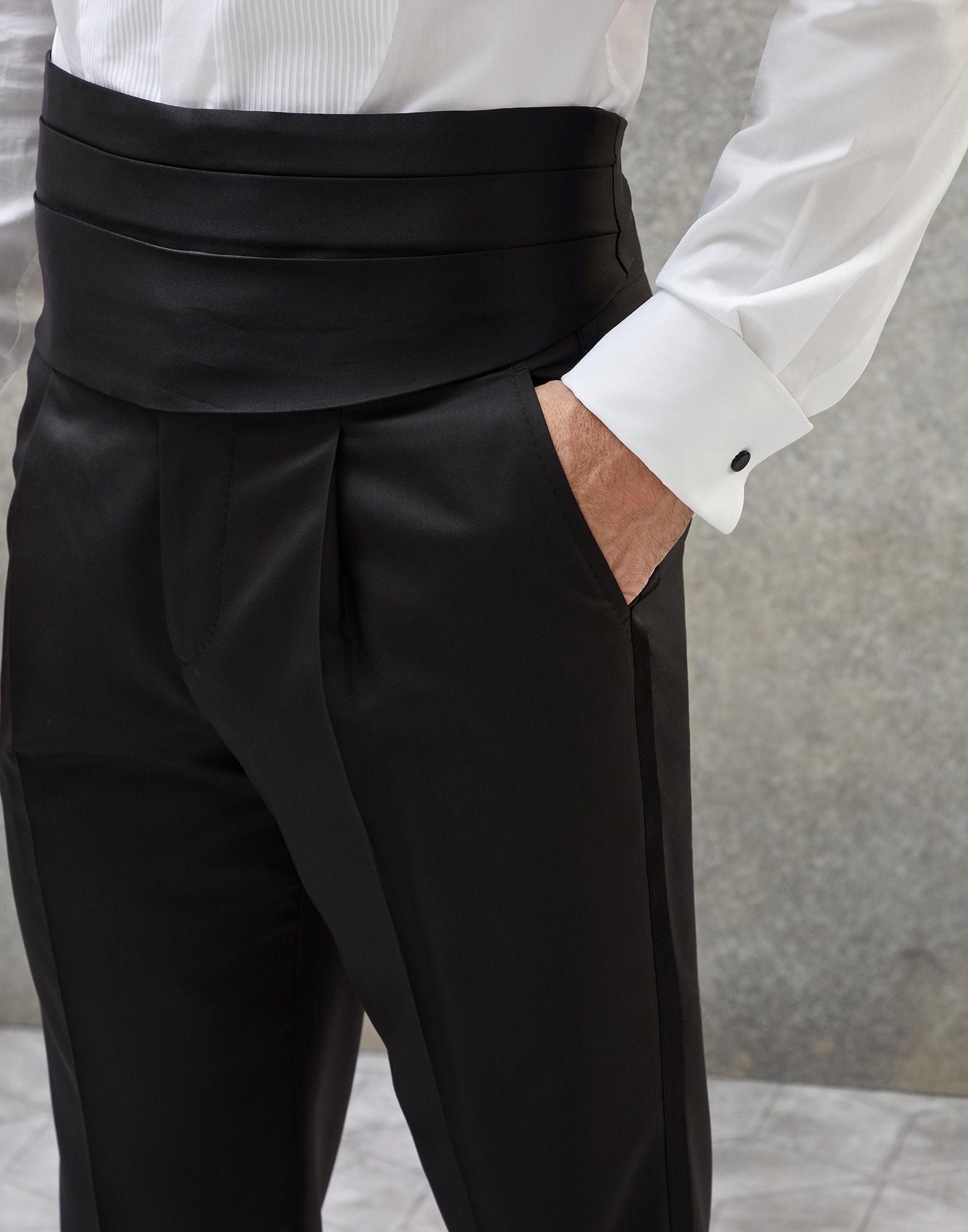 Lightweight virgin wool and silk twill tuxedo trousers with pleat - 3
