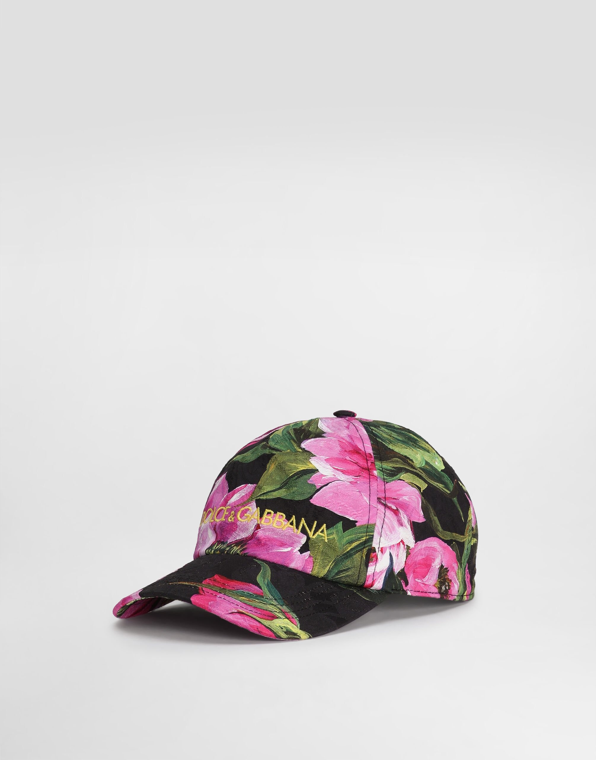 Cotton jacquard baseball cap with a peony print and Dolce&Gabbana logo embroidery - 1