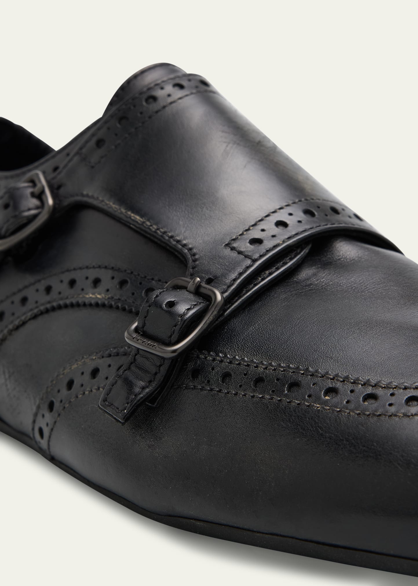 Men's Shuffle Brogue Leather Double-Monk Strap Loafers - 6