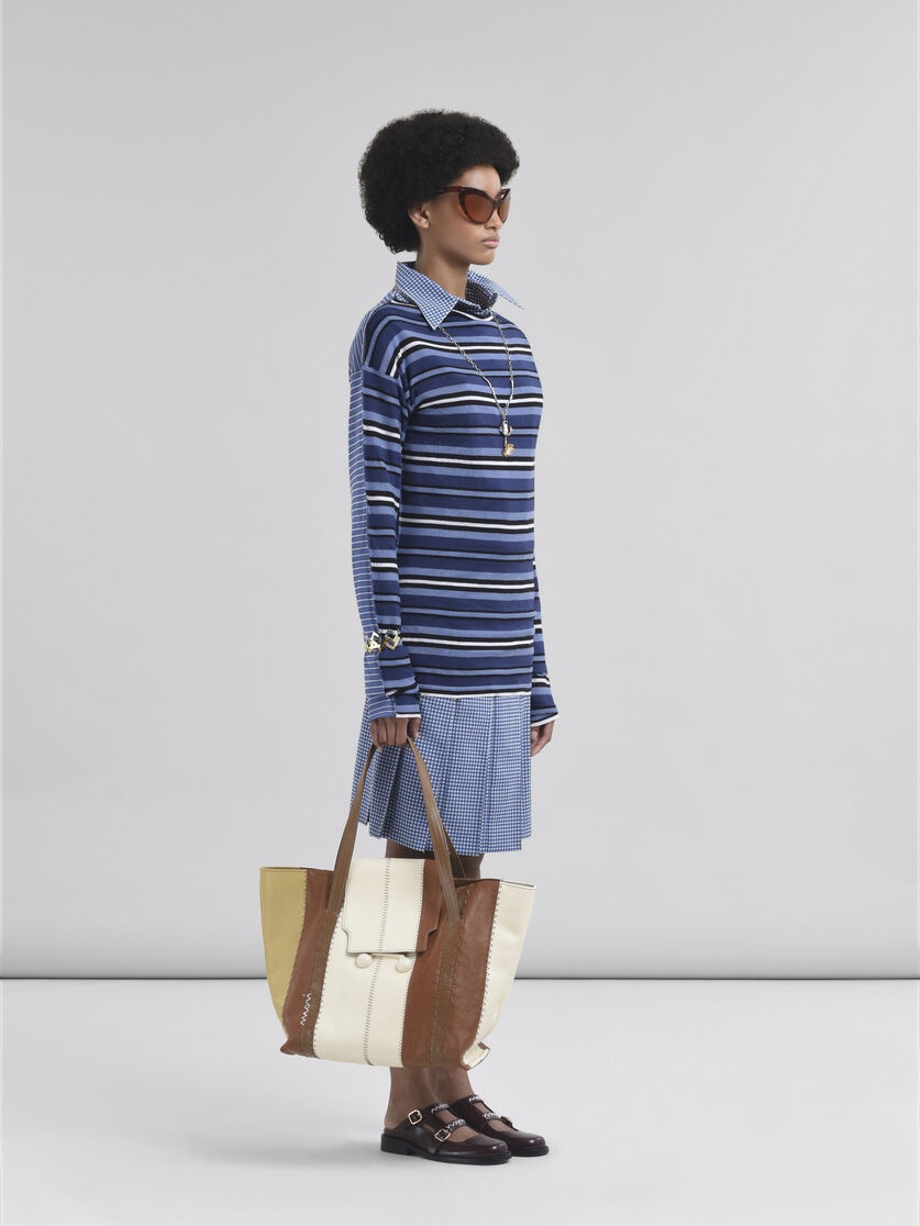 BLUE AND WHITE WOOL BLEND PLEATED SKIRT - 5