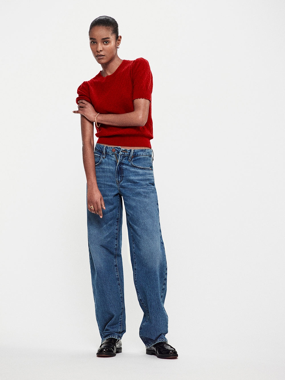Pointelle Puff Sleeve Sweater in Paprika - 2