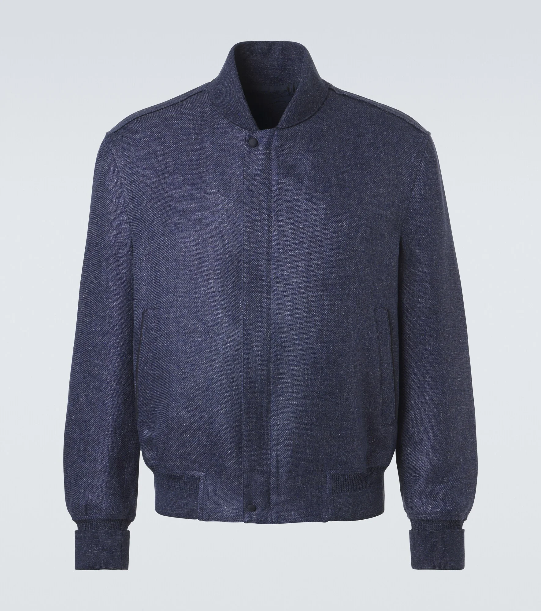 Leather-trimmed linen, wool, and silk bomber jacket - 1