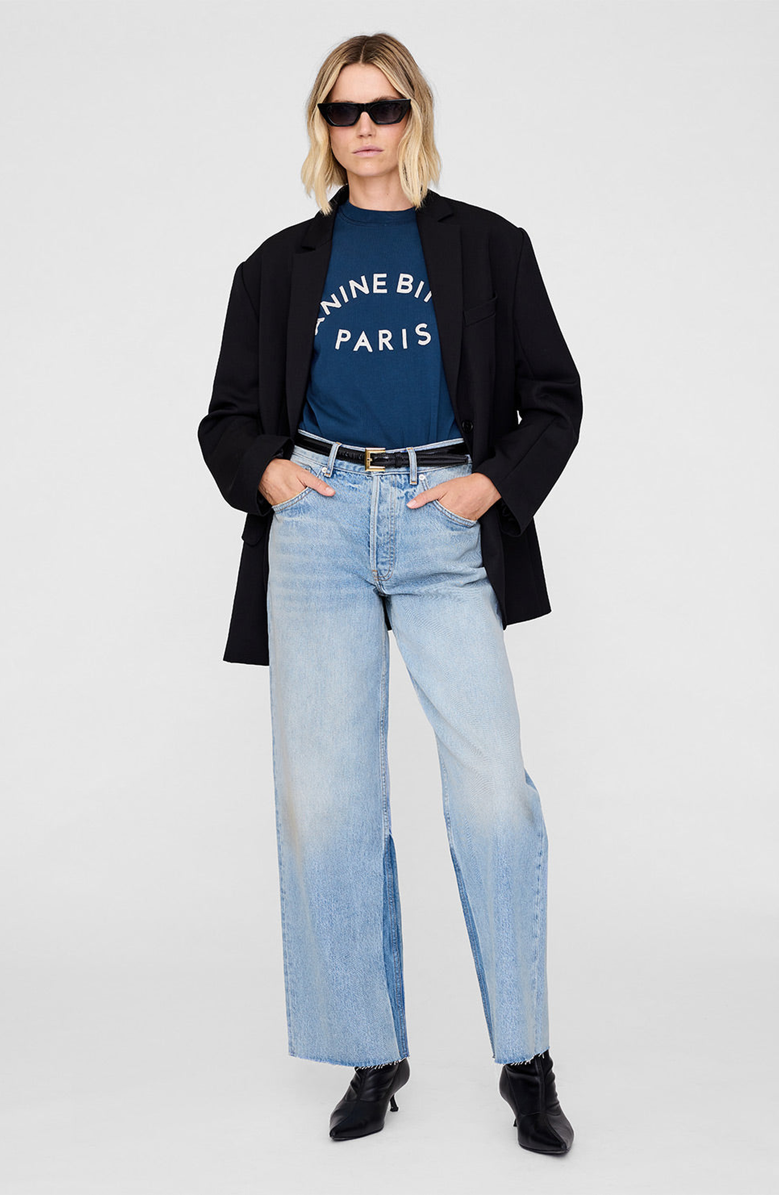 ANINE BING Jaylin Paris Tee in Washed Navy at Nordstrom - 5