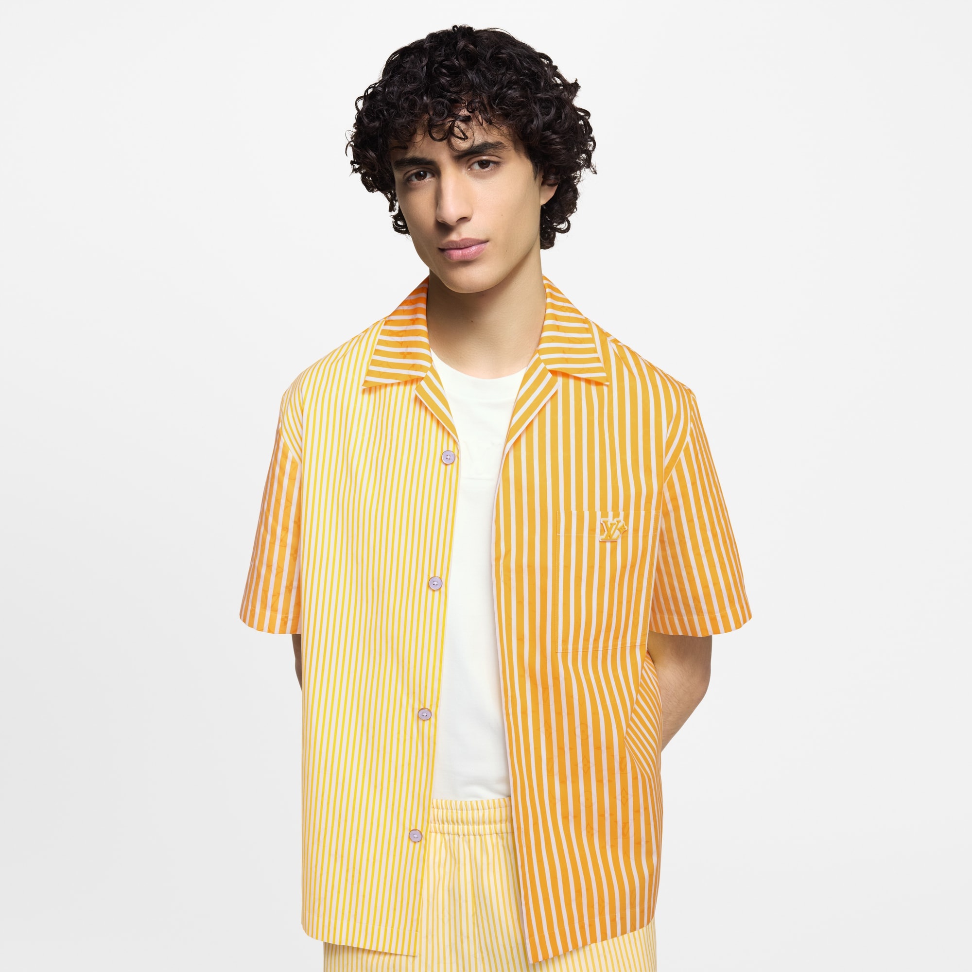 Monogram Striped Patchwork Short-Sleeved Shirt - 2