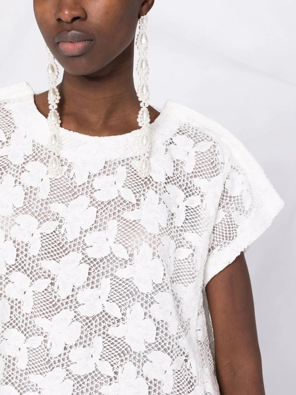 floral-embroidered mesh T-shirt dress - 5