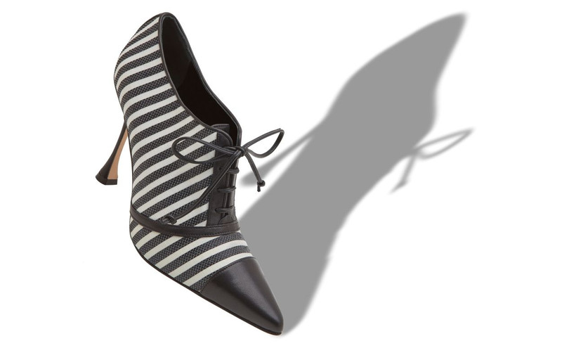 Manolo Blahnik Black and White Cotton Shoe Booties outlook