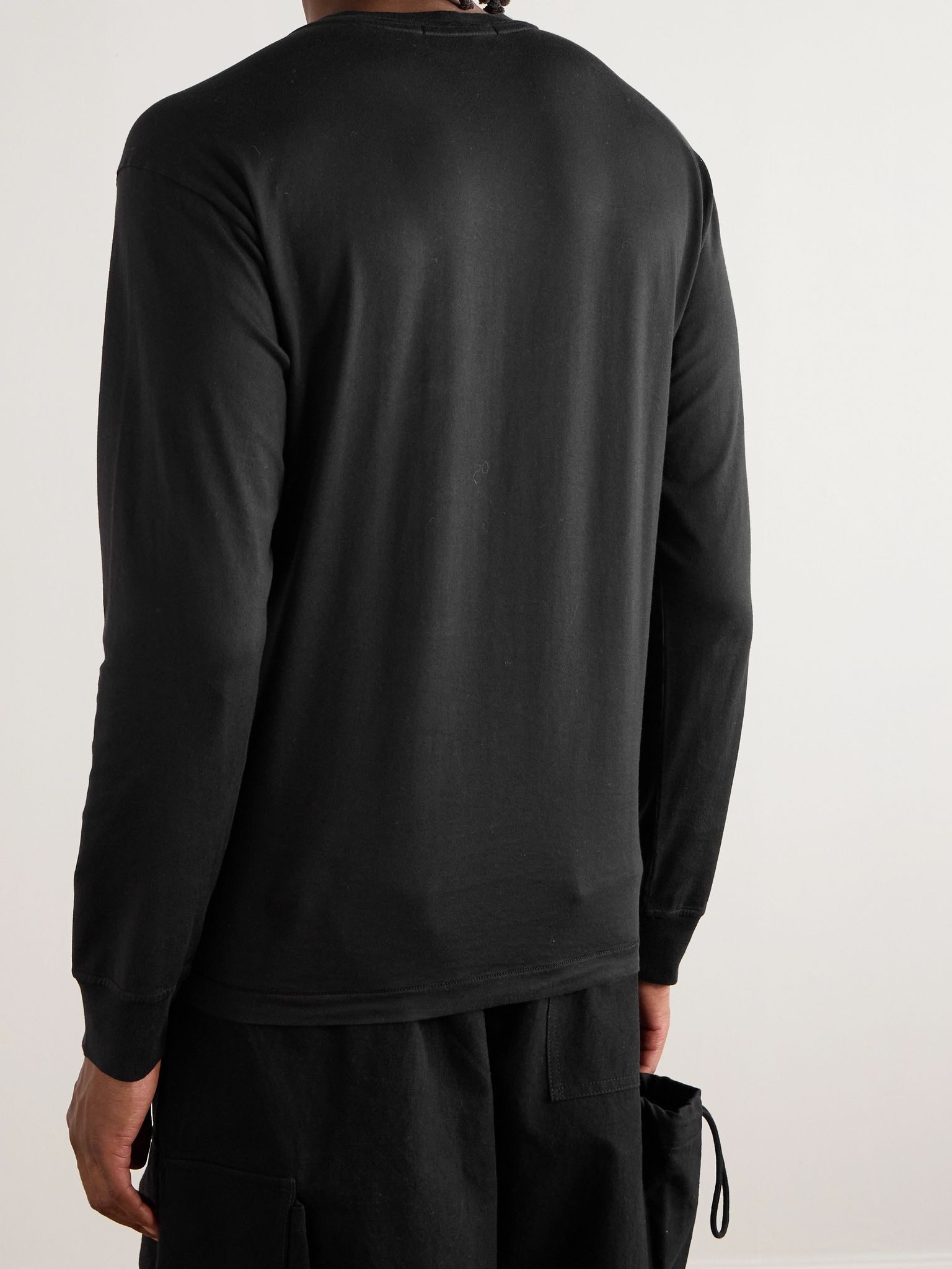 Logo-Appliquéd Garment-Dyed Cotton-Jersey T-Shirt Black - 3