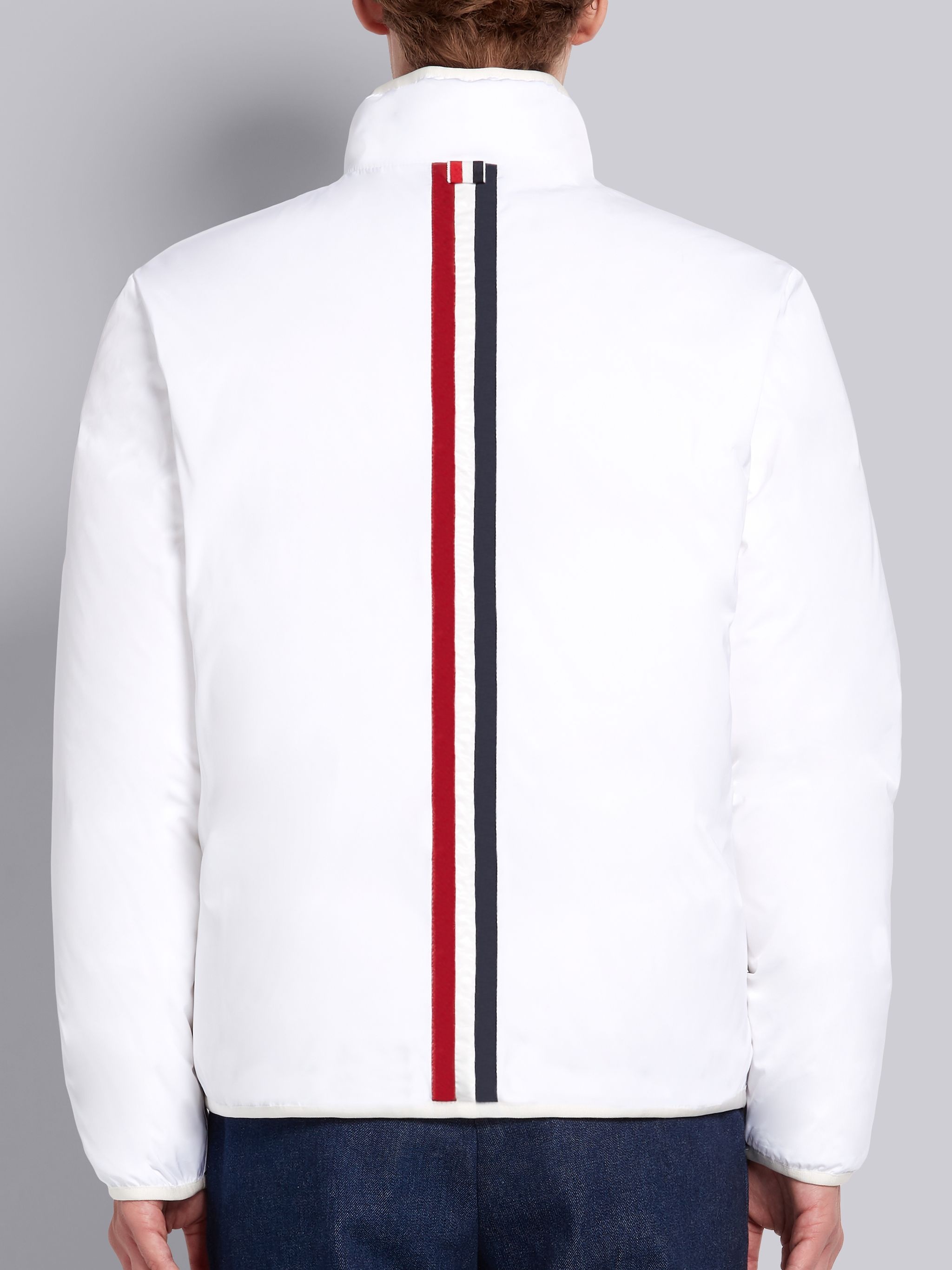 White Down Filled Poly Twill Reversible Zip-up Funnel Neck Jacket - 4