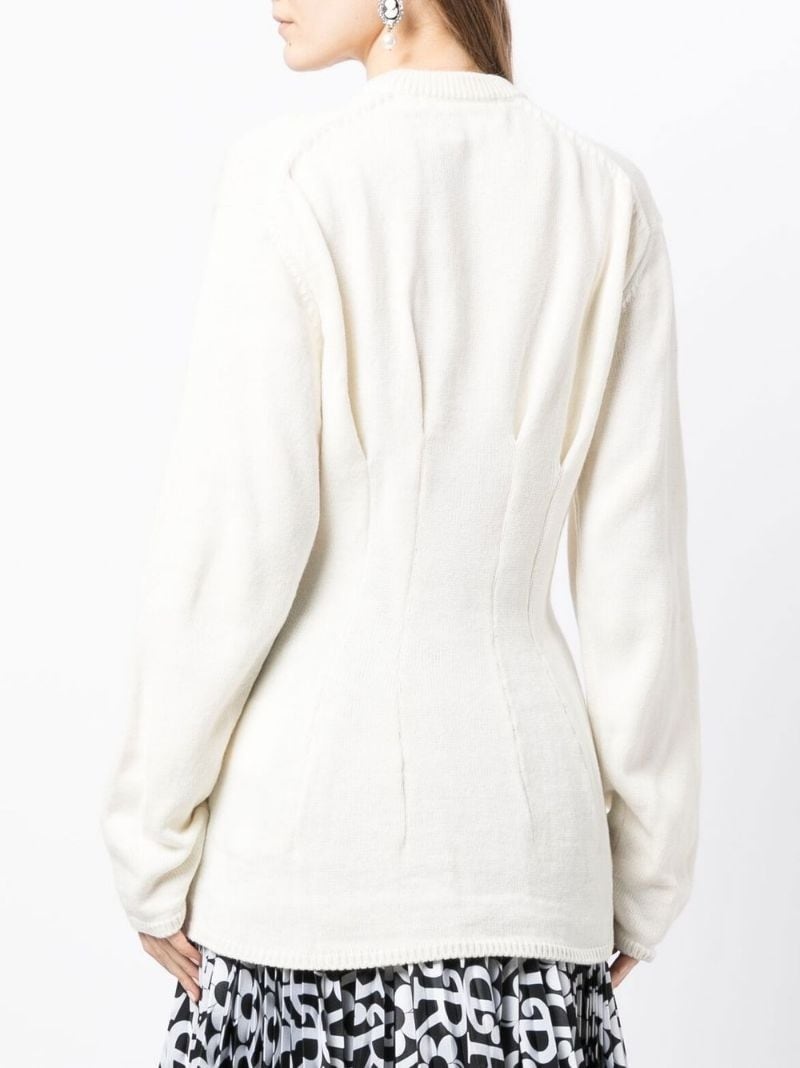 fitted-waist round-neck jumper - 7