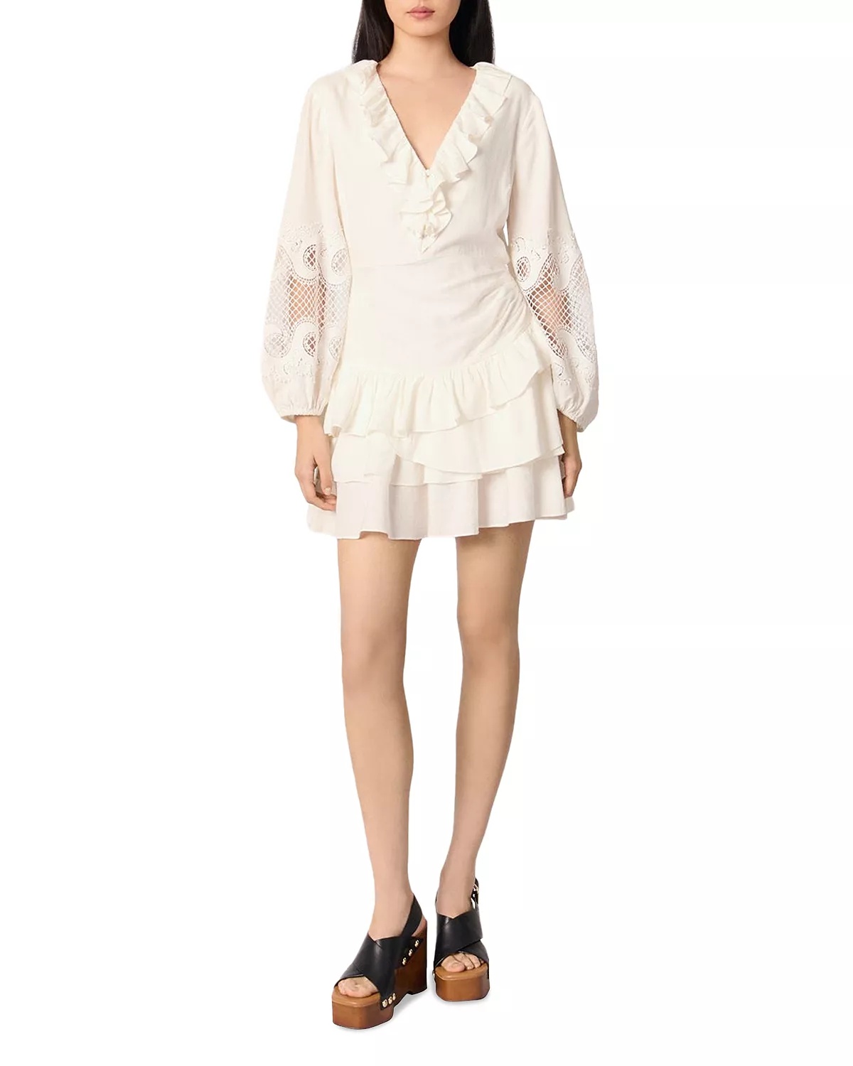 Ruffled and Embroidered Sleeve Dress - 2