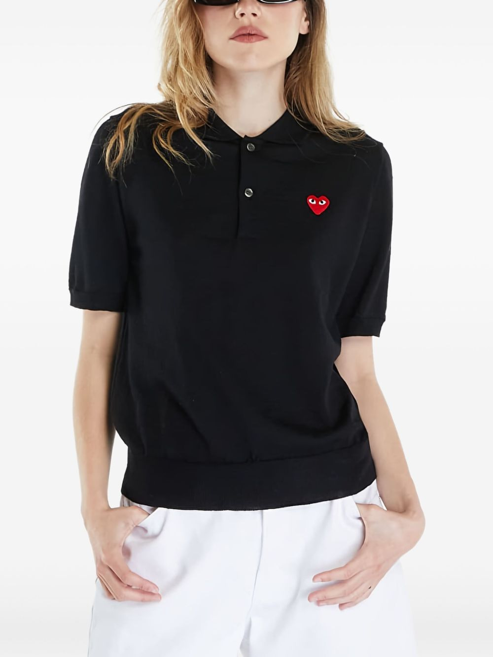 heart-patch wool polo shirt - 4