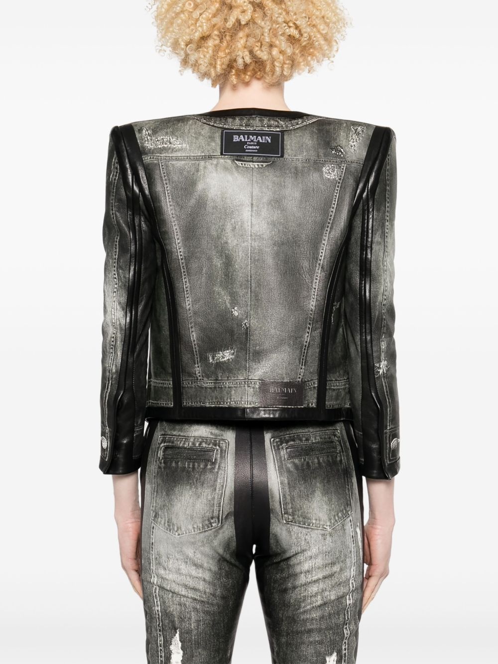 denim-print leather jacket - 4